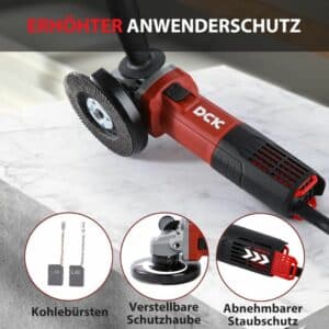 Der DCK Tools KSM17-115B Winkelschleifer kombiniert Kraft, Langlebigkeit und Benutzerfreundlichkeit. Mit einem 1100W Motor und einem kompakten Design ist dieses Werkzeug ideal für professionelle Anwendungen und bietet zuverlässige Leistung bei längeren Arbeiten. 6