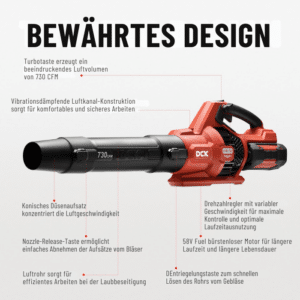 DCK Tools 58V Finish-Set – Akku-Laubbläser + Heckenschere mit zusätzlichem 5.0Ah Akku – Bild 9