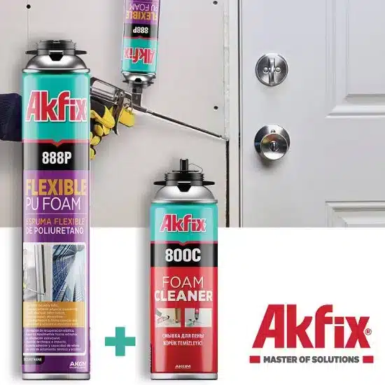 AKFIX SET Flexfoam 888P 12x + 800C Foamcleaner 1x – Flexibler PU-Schaum & Reinigungsset